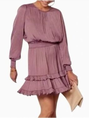 Evereve Hailey Mauve Ruffle Tiered Long-Sleeve Dress